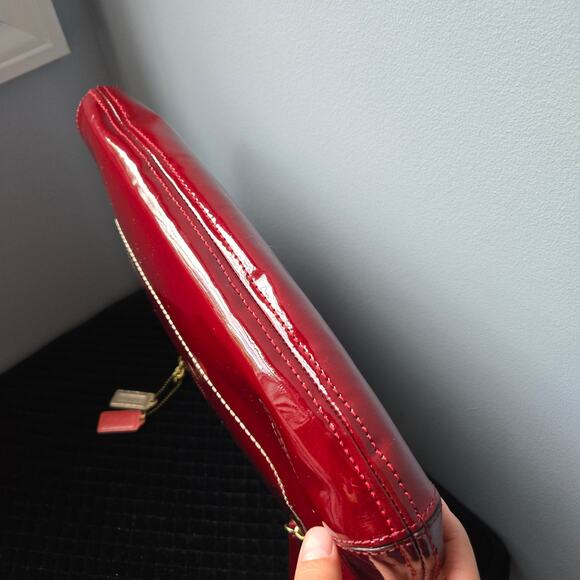 Coach Poppy Embossed Crimson Patent Leather Chain Strap Slim Tote Shoulder Bag - Picture 9 of 10